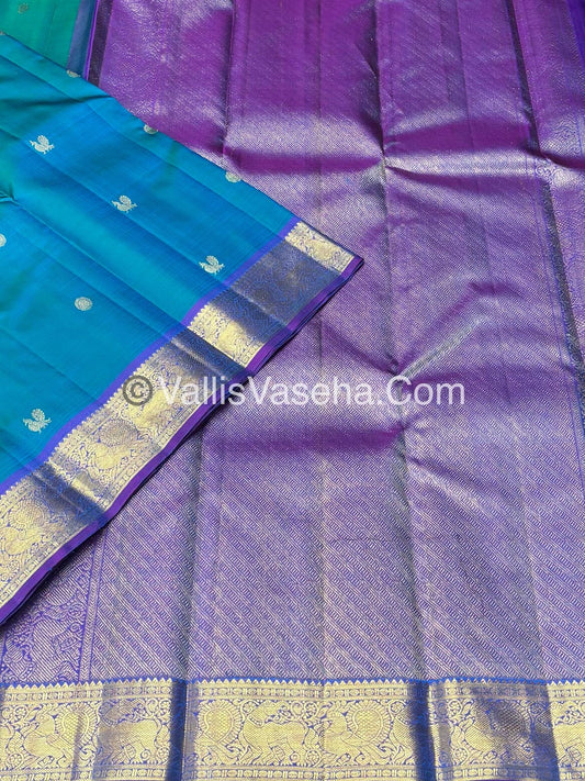 Pure Kanchipuram Silk Saree - Double Tone Blue & Dual tone Pinkish shade Combo - VVPS025