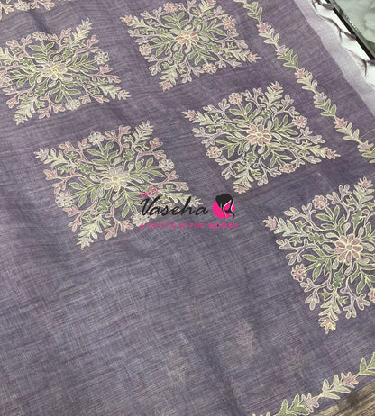 Linen Tissue Saree - Lavender Shade - VVLTS005