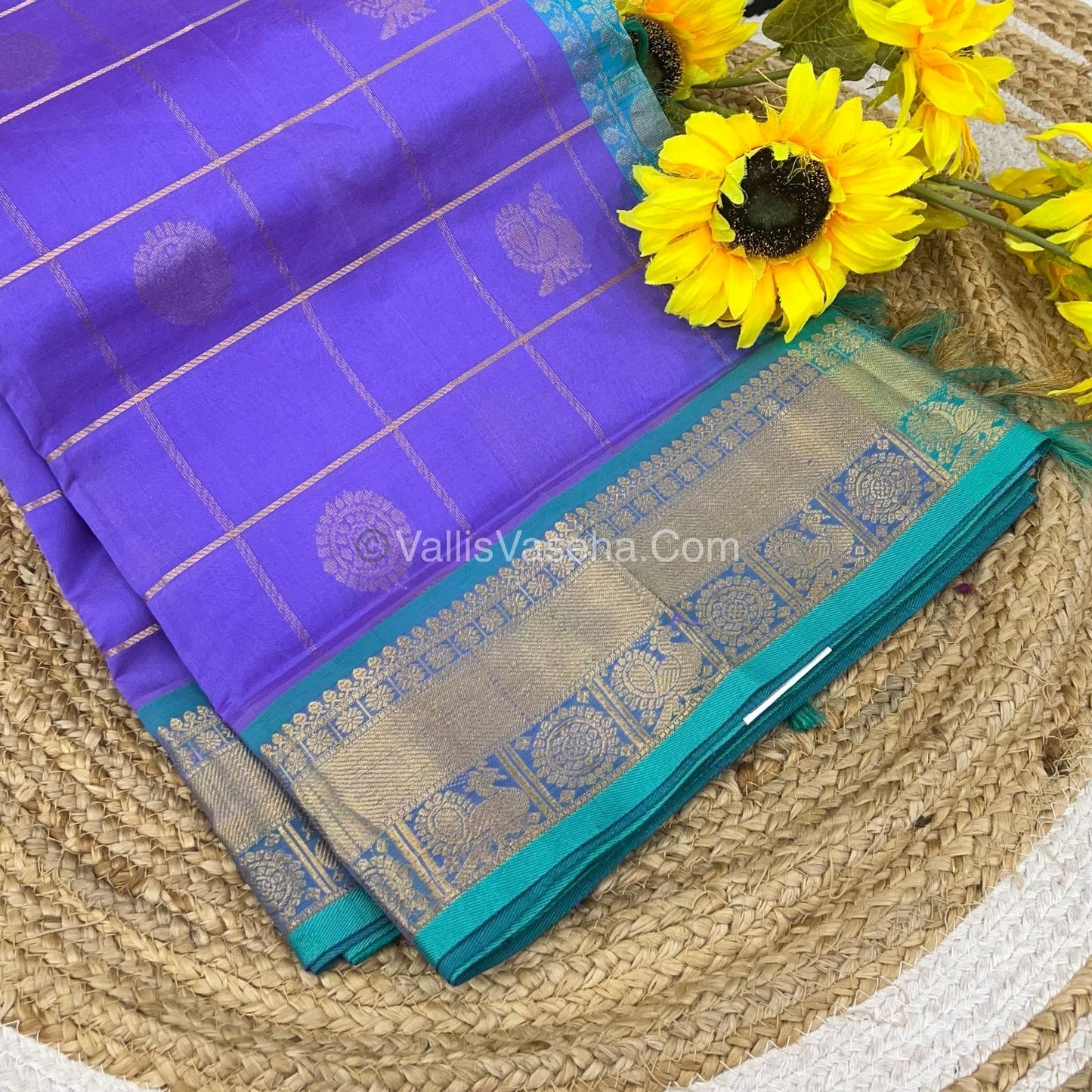 Pure Silk Cotton Saree - Mayil & Chakkaram Design - Lavender With Blue - VVMC001