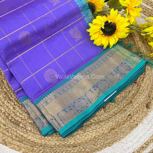 Pure Silk Cotton Saree - Mayil & Chakkaram Design - Lavender With Blue - VVMC001