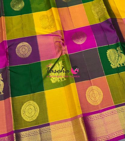 Pure Kanchipuram Silk Saree | Pazhum Pazhamum Checks |VVPS017