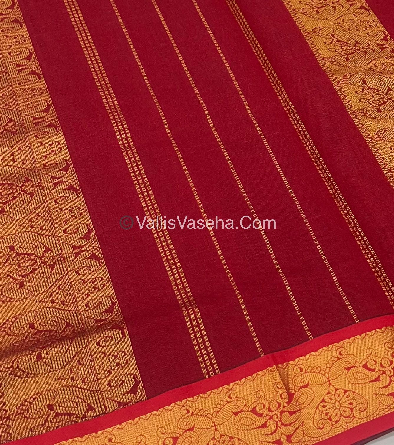 Semi Silk Cotton Saree - Grey With Red Shade - VVSSC006