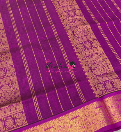 Pure Silk Cotton Saree - Blue With Purple - Lakshadeepam Design - VVPLD004