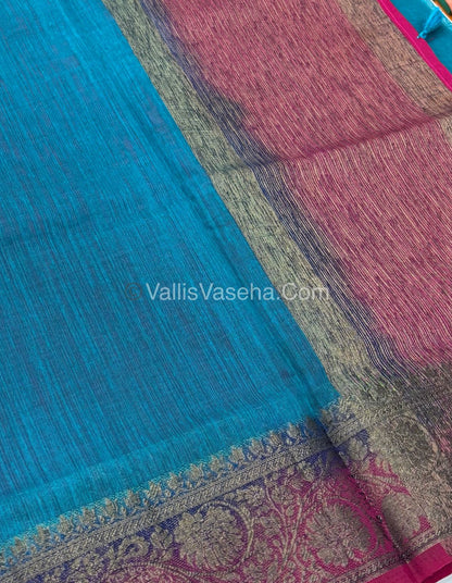 Bamboo Silk Saree - Blue With Pink Shade - VVBSS007