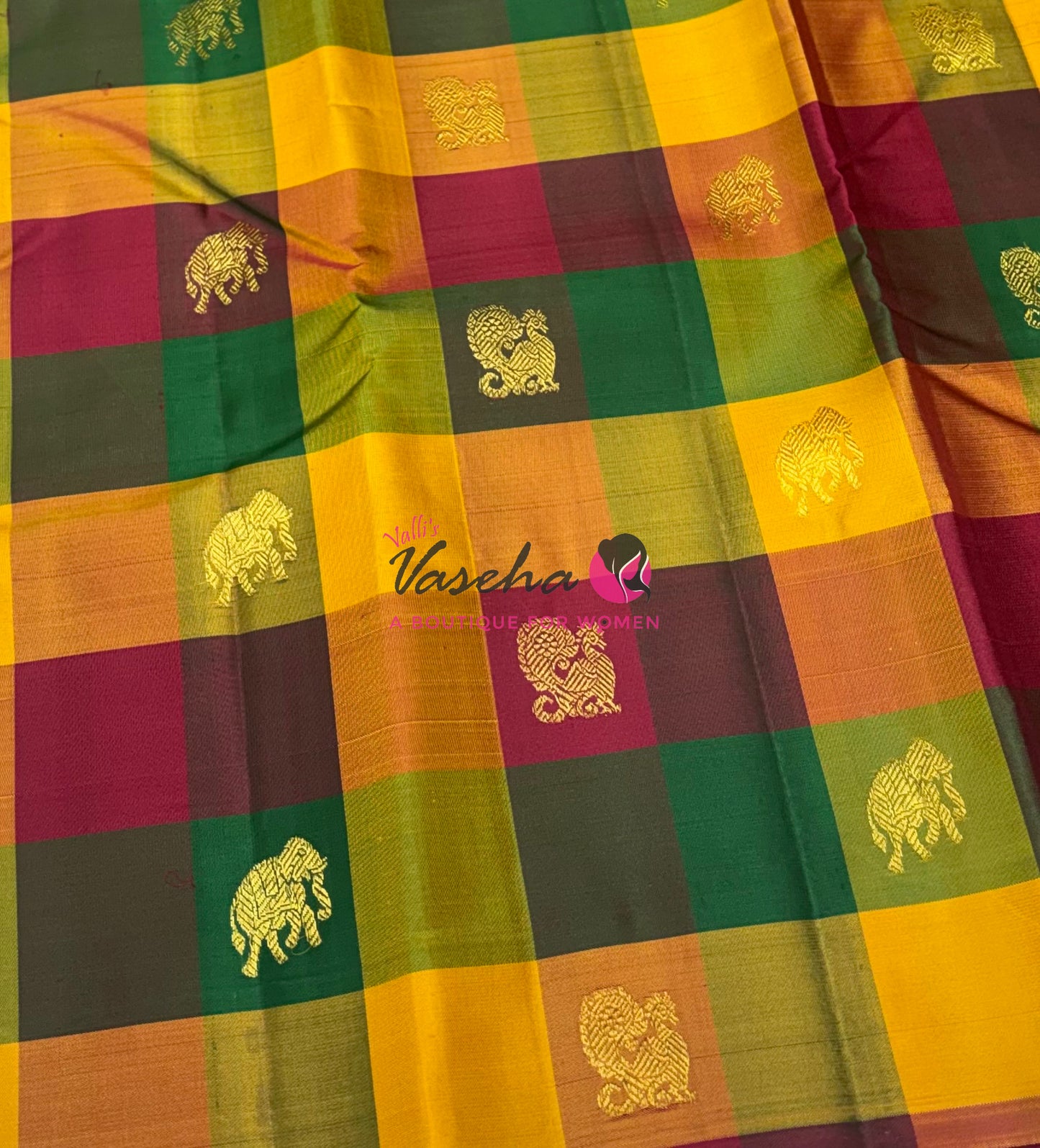 Pure Kanchipuram Silk Saree - Pazhum Pazhamum Checks - VVPS017