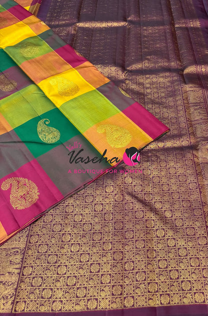 Pure Kanchipuram Silk Saree - Pazhum Pazhamum Checks - VVPS017