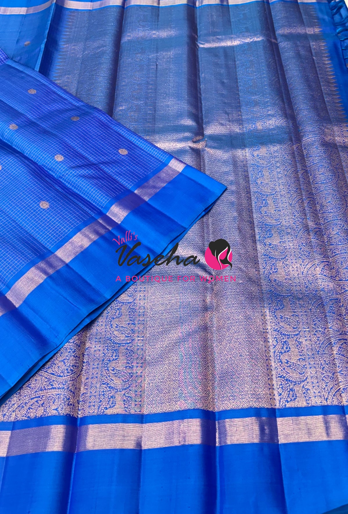 Pure Kanchipuram Silk Saree - Blue Shade - VVPS100