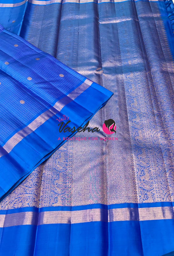 Pure Kanchipuram Silk Saree - Blue Shade - VVPS100