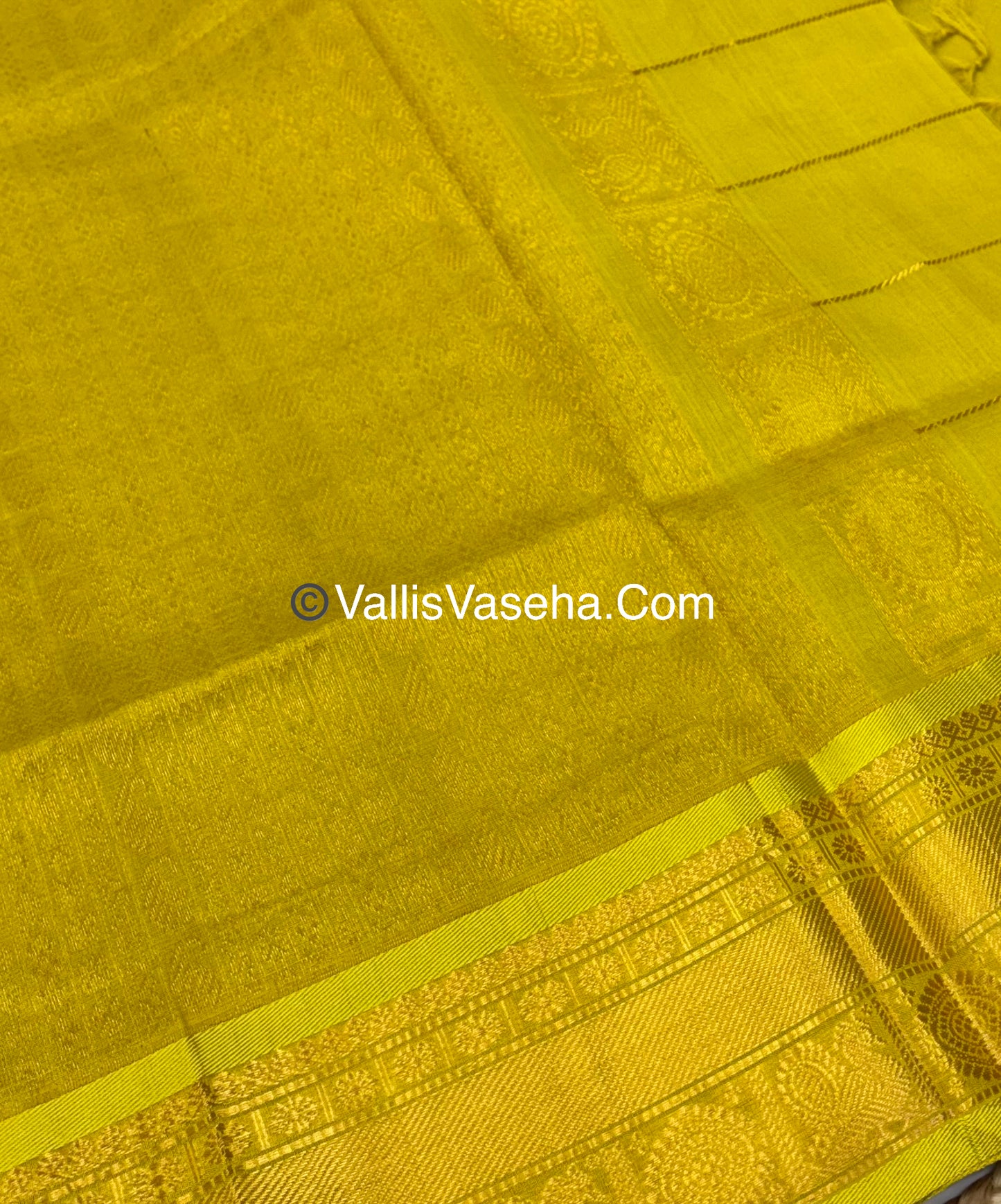 Pure Silk Cotton Saree - Mayil & Chakkaram Design - Grey With Yellow  Shade - VVMC001