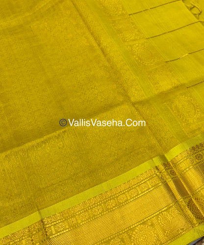 Pure Silk Cotton Saree - Mayil & Chakkaram Design - Grey With Yellow  Shade - VVMC001
