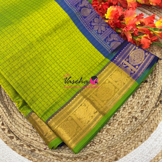 Pure Silk Cotton Saree -  Green With Blue - Lakshadeepam Design - VVPLD001