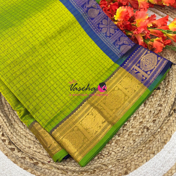 Pure Silk Cotton Saree -  Green With Blue - Lakshadeepam Design - VVPLD001