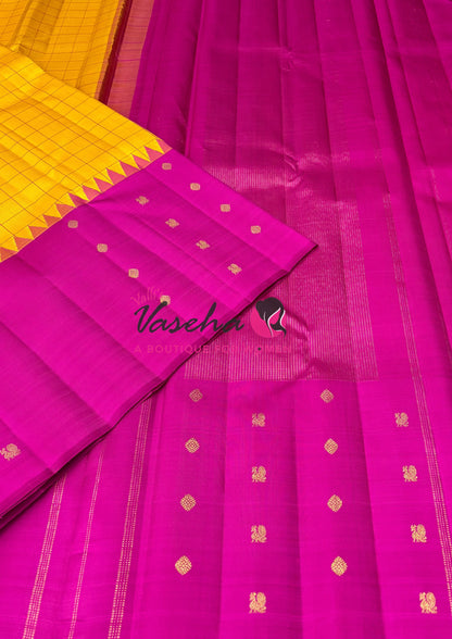 Pure Vintage Korvai Kanchipuram Silk Saree - Yellow & Pink Combo - VVPS022