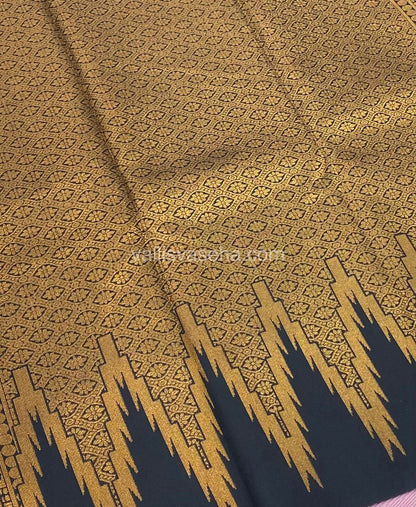 Kanchi Semi Silk - Light Pink With Black - Temple Border  - VVKSS001