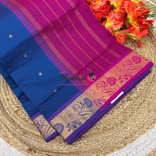 Semi Silk Cotton Saree - Small Round with Zari Butta  - VVSSC014