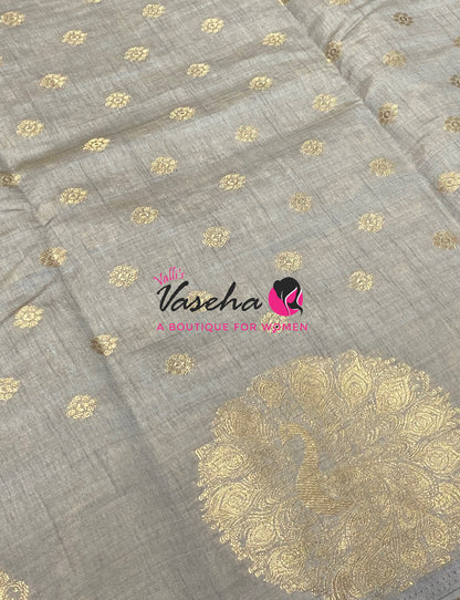 Semi Tussar Silk Saree | Grey Shade |VVSTS056