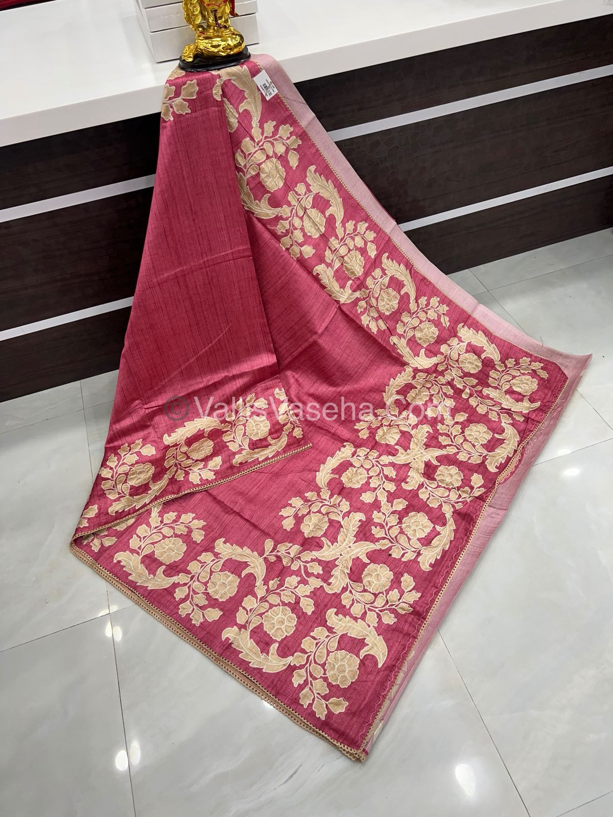 Semi Raw Silk with embroidery work - VVSRS001