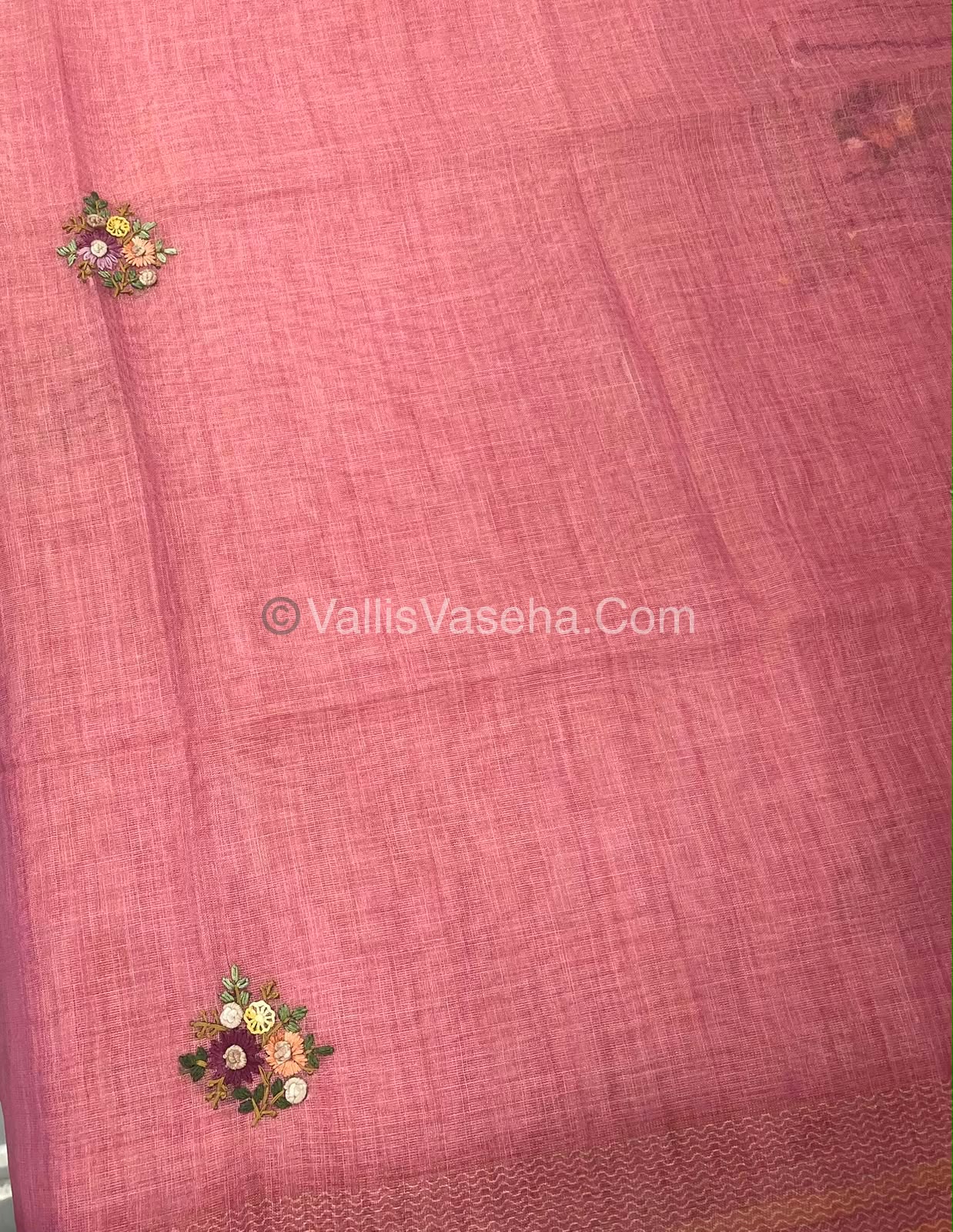 French Knot - Linen Tissue Saree - Pink Shade - Heavy Work Blouse - VVLFN012