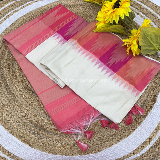 Semi Raw Silk - Half White with Peach Shade - VVRS002