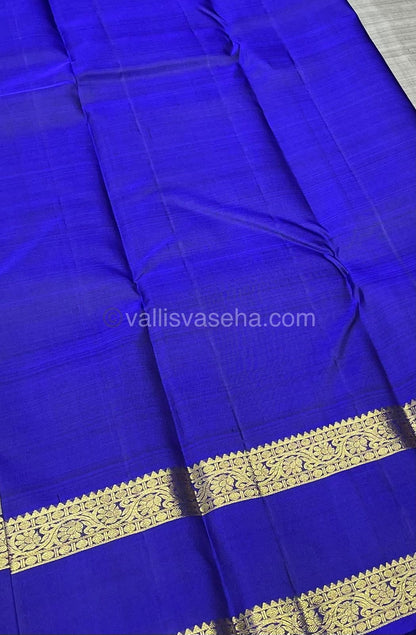 Pure Kanchipuram Silk Saree - Elegant Grey with Blue - Retta Petta Border - VVPS008