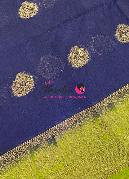 Semi Jute Silk Saree - Blue With Green Shade- VVSJS002