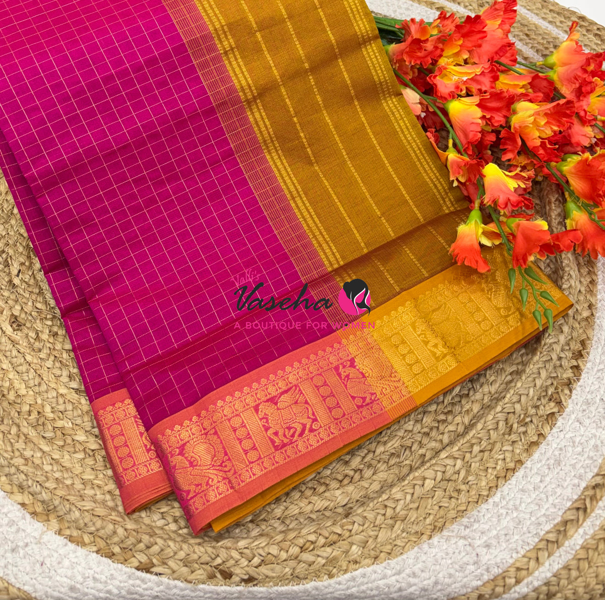 Semi Silk Cotton Saree - Checks Pattern - VVSSC019