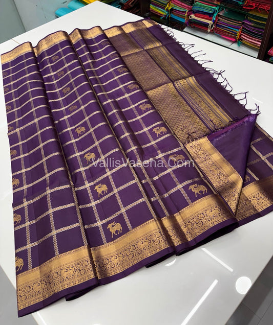 Pure Soft Silk Saree - Kanchi Border - Dark Purple - VVPSS057