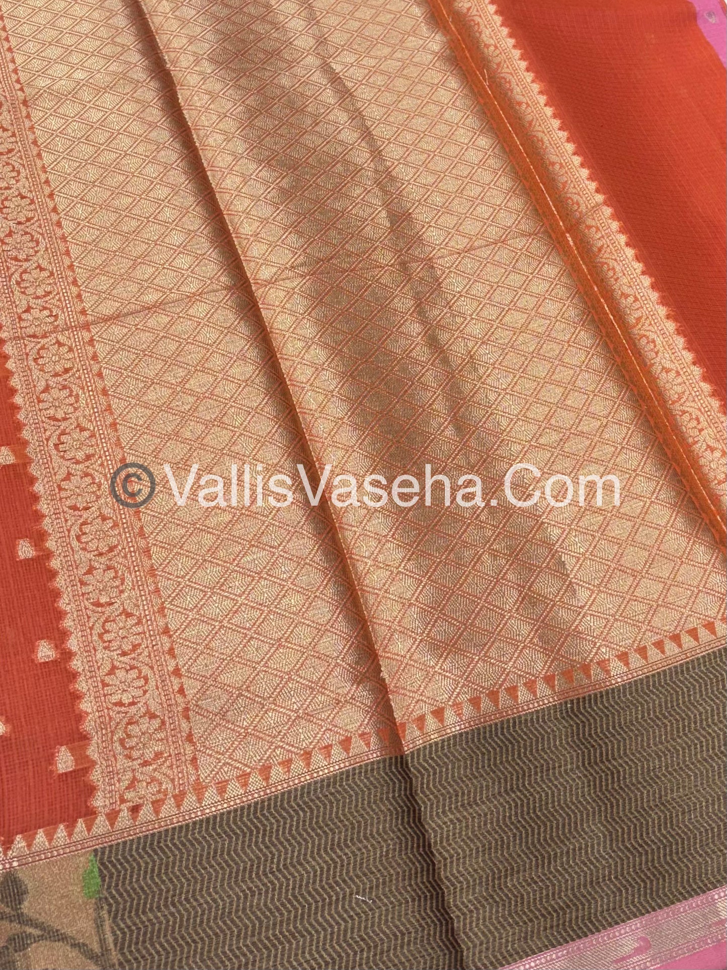 Kota Saree - Paithani Border -Orange with Pink - VVKPS001