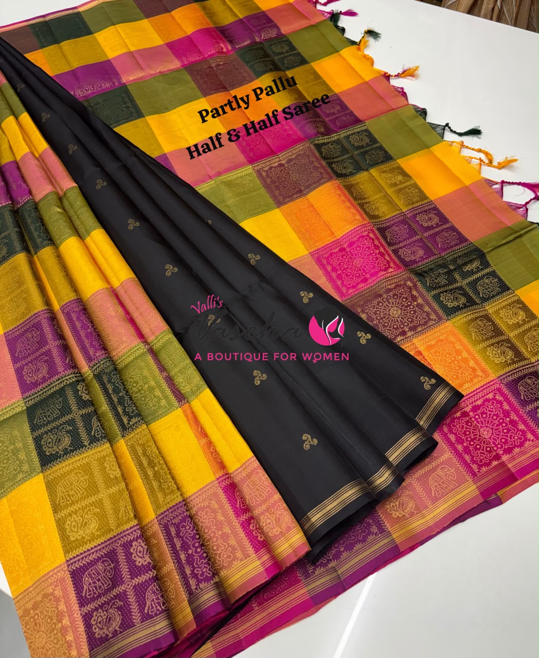 Pure Soft Silk Saree - Partly Pallu -  Half & Half Saree - VVPSS088