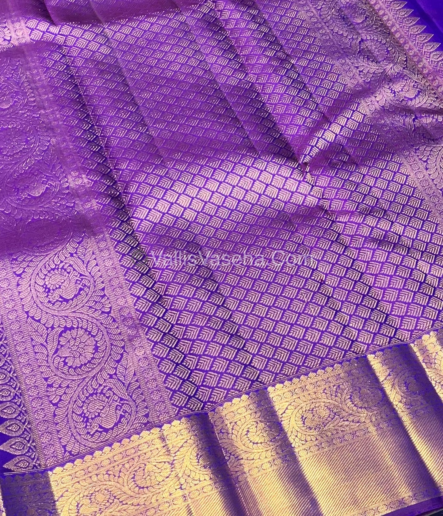 Pure Kanchipuram Silk Saree - Peacock Blue With Purple Shade  - VVPS022