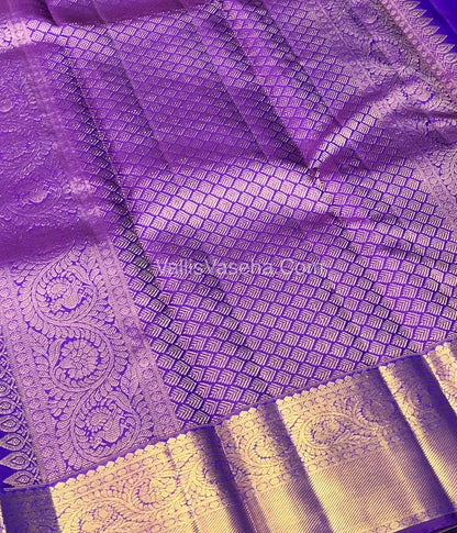 Pure Kanchipuram Silk Saree - Peacock Blue With Purple Shade  - VVPS022