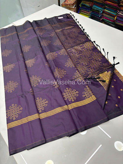 Semi Soft Silk - Kolam Design - Dark Purple / Navapala Shade -VVSSS029