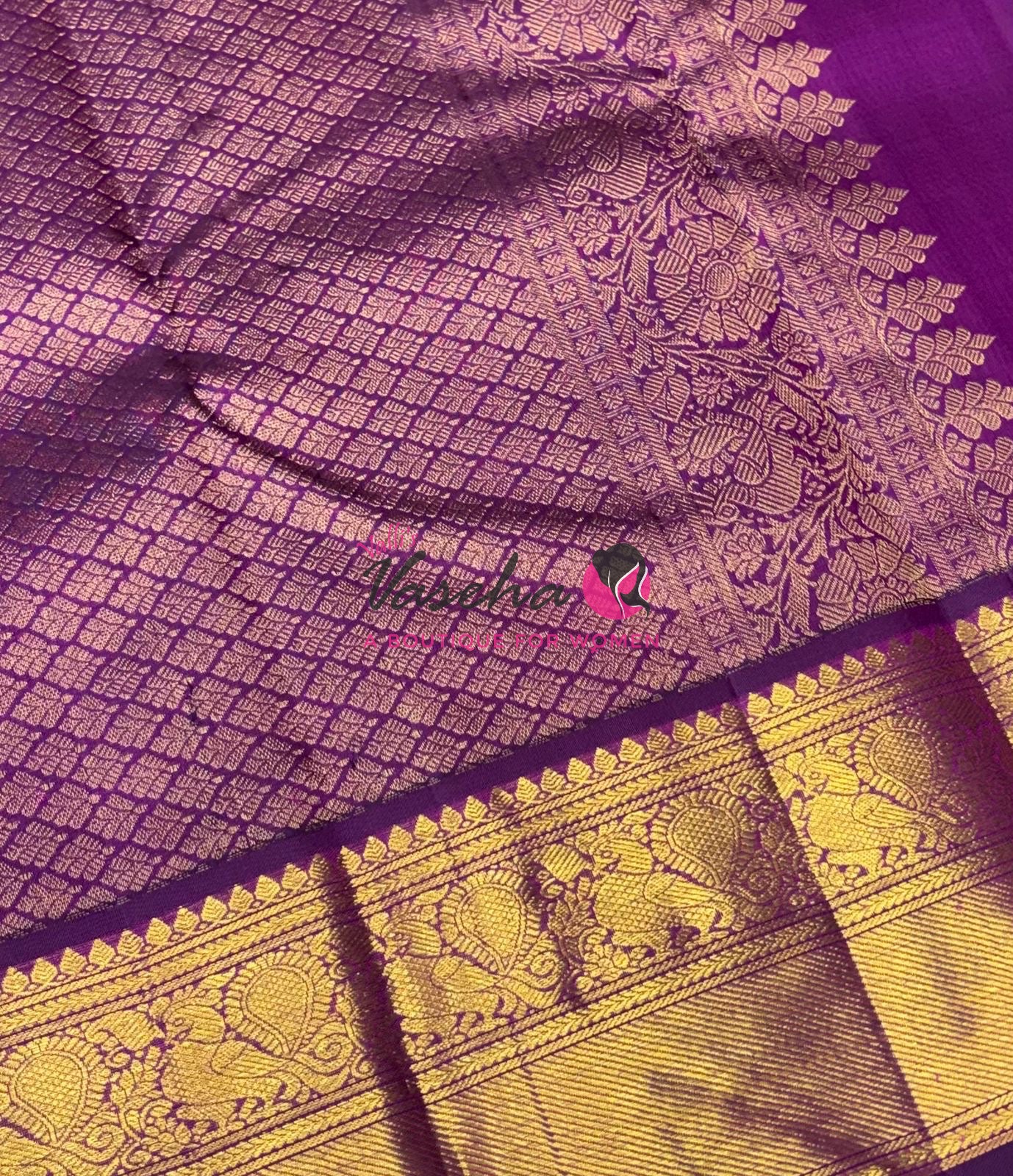 Pure Vintage Korvai Kanchipuram Silk Saree - Green & Purple Combo - VVPS038