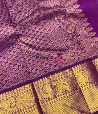 Pure Vintage Korvai Kanchipuram Silk Saree - Green & Purple Combo - VVPS038