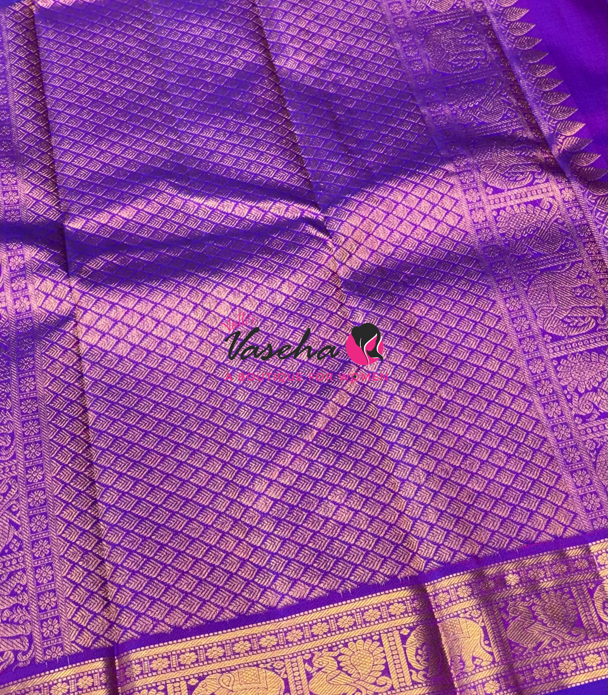 Pure Kanchipuram Silk Saree - Peachish Pink & Purple Combo - VVPS025