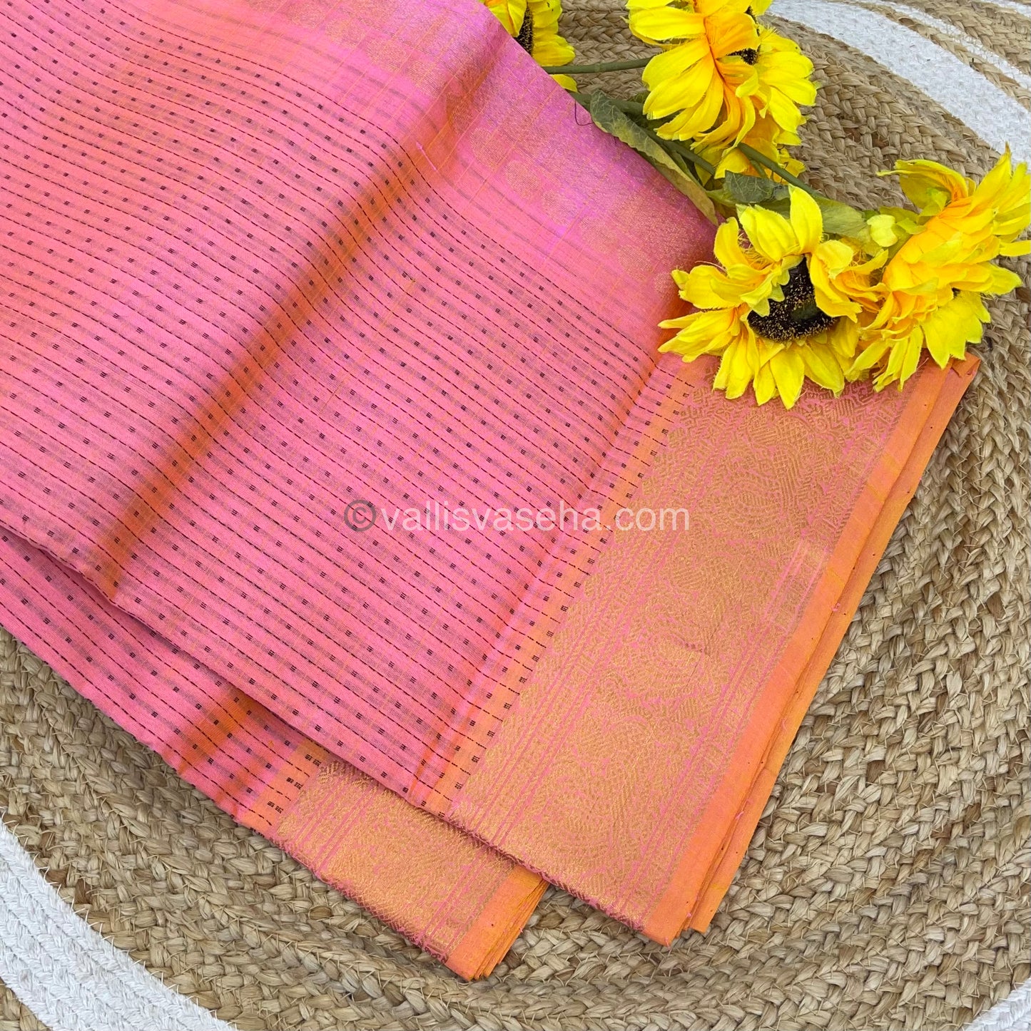 Pure Silk Cotton Saree - Light Peach With Pink Shade - Lakshadeepam Design - VVPLD001