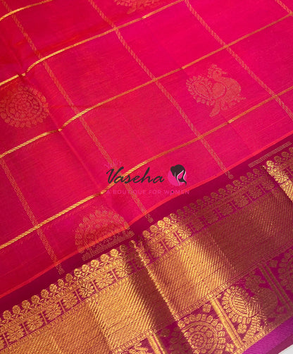 Pure Silk Cotton Saree - Mayil & Chakkaram Design - Pink with Pink - VVMC001