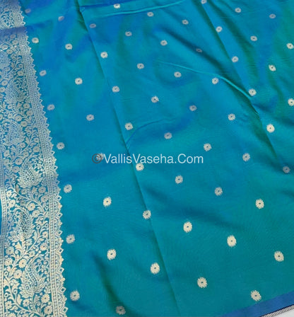 Semi Soft Silk - Elephant Butta Border - Peacock Blue Shade -VVSSS011