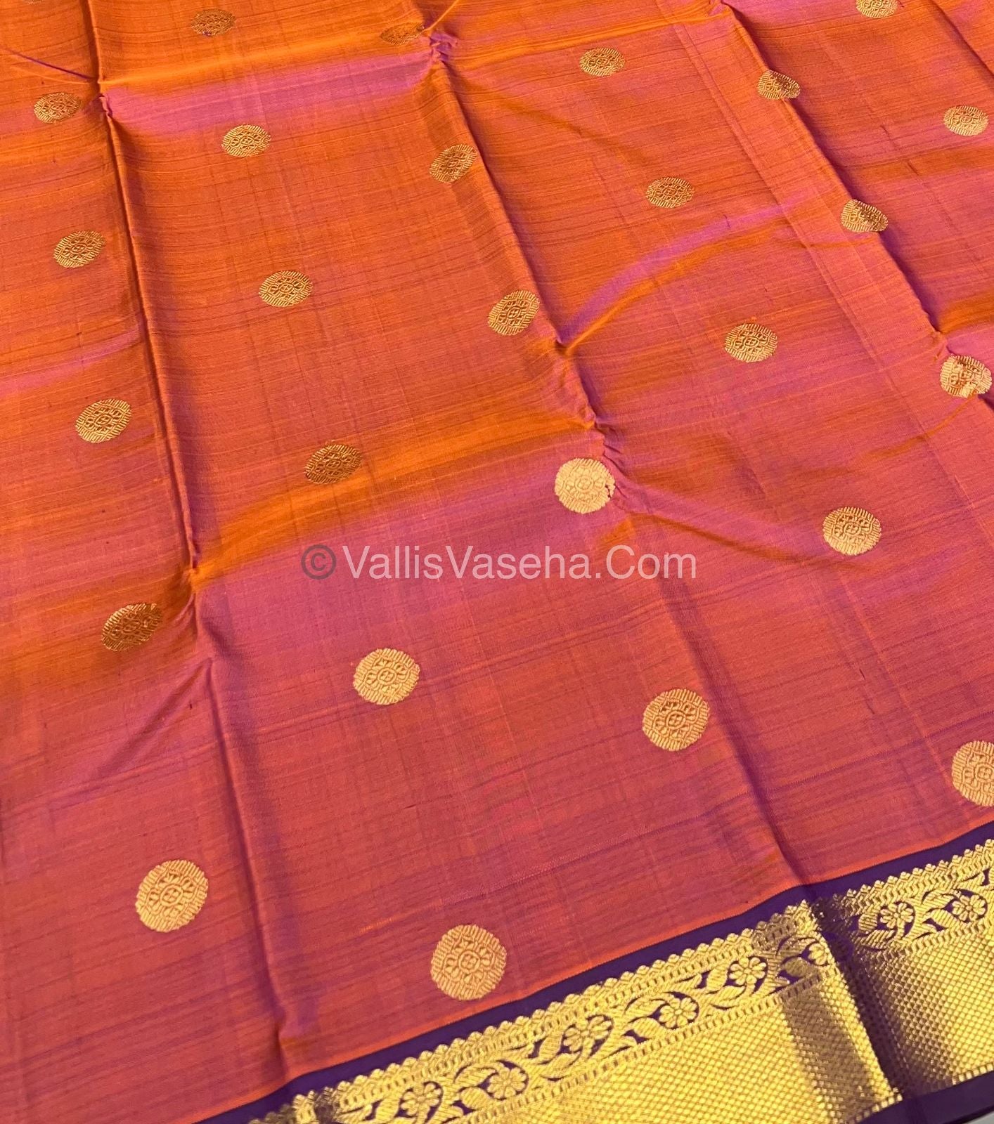 Pure Kanchipuram Silk Saree - Dual Orangish Onion Pink with Dark Purple Combo - VVPS011