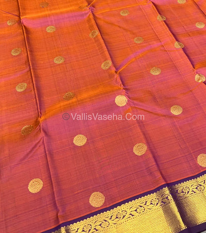 Pure Kanchipuram Silk Saree - Dual Orangish Onion Pink with Dark Purple Combo - VVPS011