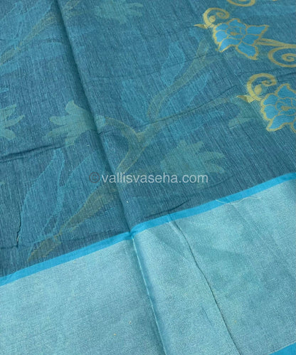 Banarasi Pochampally Weaving Semi Soft Cotton Saree - Blue with Blue - VVBPS001