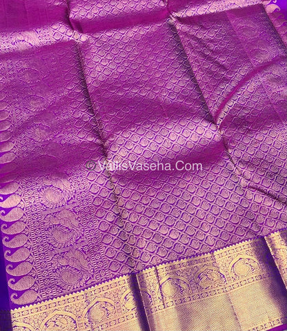 Pure Kanchipuram Silk Saree - Double Tone Bluish Green & Purplish Pink Combo - VVPS014