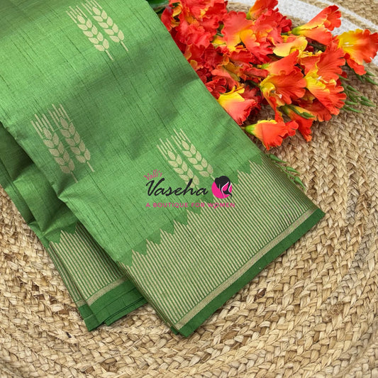 Semi Tussar Silk Saree | Pista Green Shade |VVSTS051