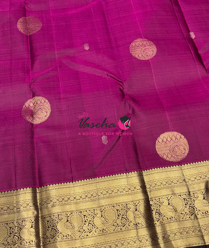 Pure Kanchipuram Silk Saree - Purplish Pink With Brown - VVPS094