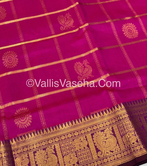 Pure Silk Cotton Saree - Mayil & Chakkaram Design -  Pink With Brown Combo -VVMC003