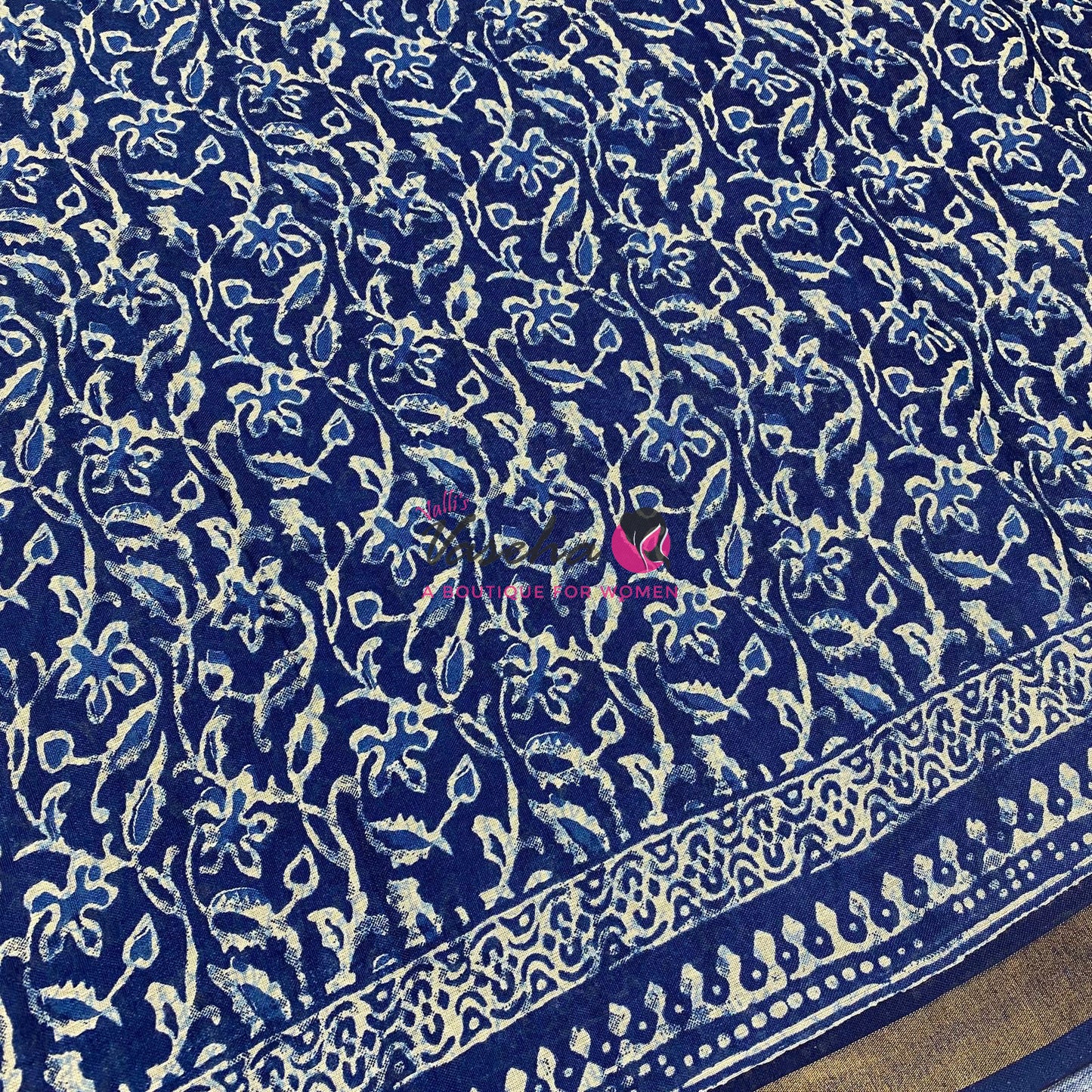 Semi Maheshwari Mixed Cotton Saree - Linen Feel - Indigo Blue - VVMSC008
