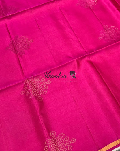 Half Mixed Soft Silk Saree - Kolam Design - Pink  Shade - VVPSS077