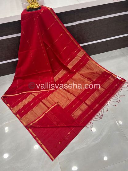 Pure Maheshwari Silk Cotton Saree - Double tone Red Color - VVMSC001