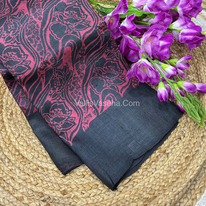Pure Tussar Silk - Black With Pink Shade - VVPTS001
