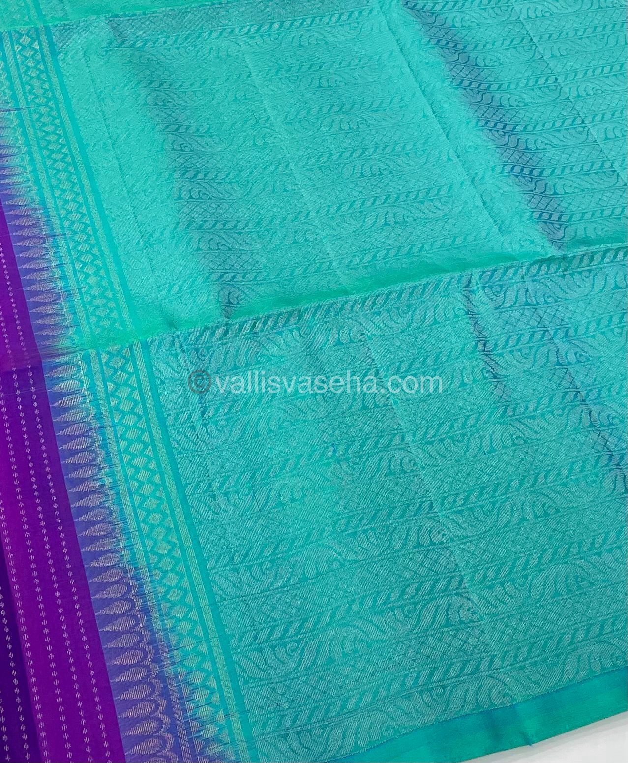 Pure Soft Silk Saree - Vaira Voosi design - Purple With Turquoise Blue Combo - VVPSS016